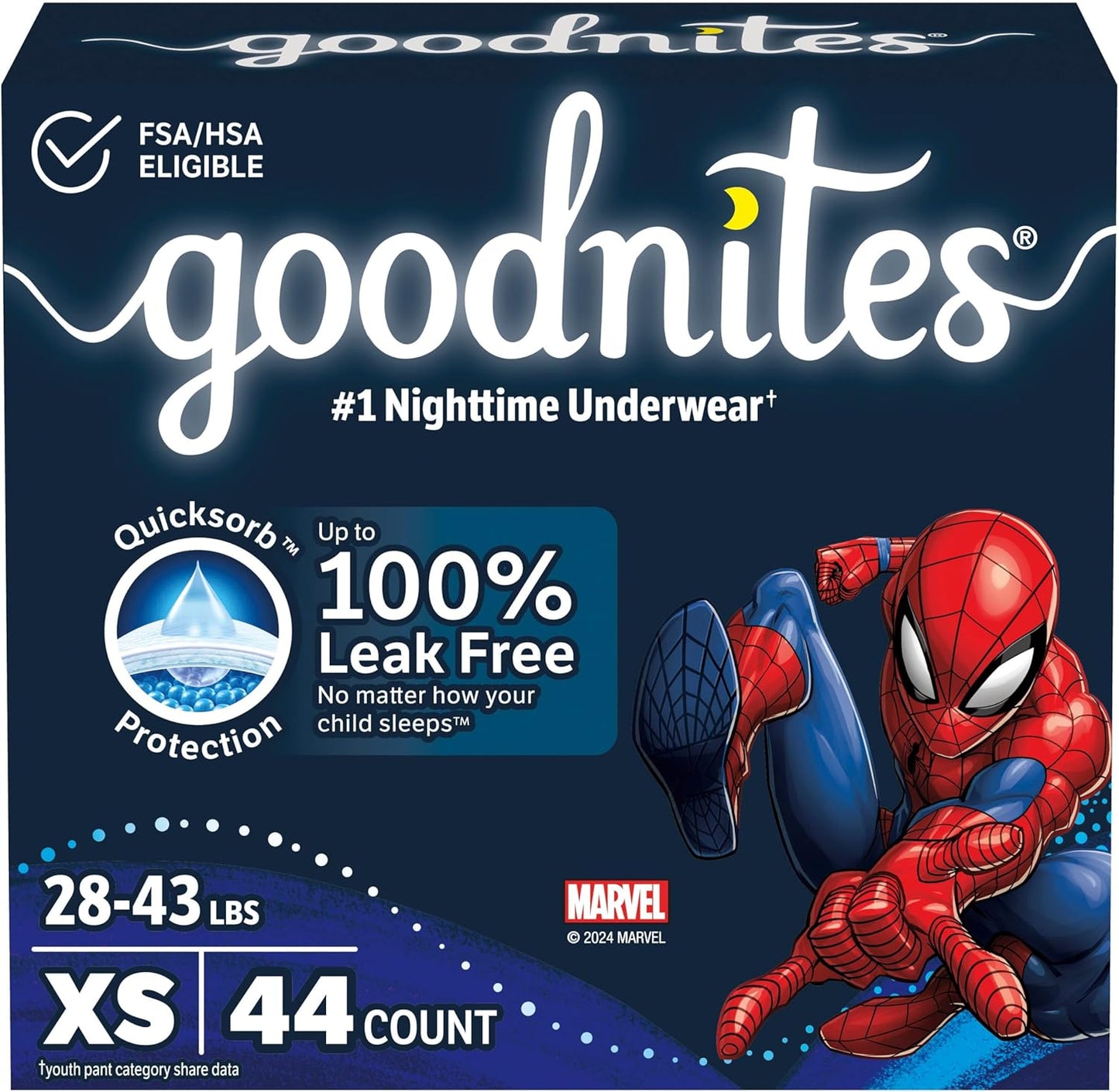 Goodnites Boys' Nighttime Bedwetting Underwear, Size Extra Small (28-43 lbs), 44 Ct (2 Packs of 22), Packaging May Vary