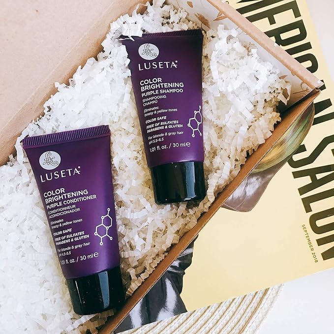 Luseta Color Brightening Purple Shampoo and Conditioner Travel Kit for Blonde and Gray Hair -Infused with Cocos Nucifera Oil to Help Nourish, Moisturize and Condition Hair, 2x1.01oz