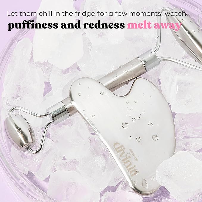 Stainless Steel Face Roller - Premium Gua Sha Facial Tools Stainless Steel GuaSha Tool and Face Roller Set - Gua Sha Stainless Steel Gua Sha Tool - Metal Face Roller and Gua Shua Set - Spa Gifts