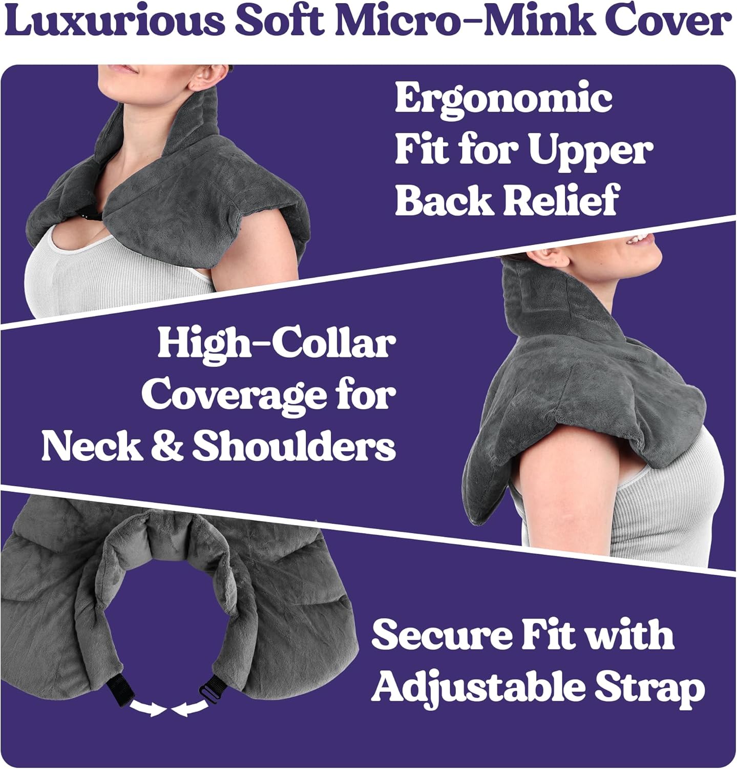 Microwavable Heating Pad for Neck, Shoulders, and Back by Joy & Grace | 5 Lb Weighted Neck & Shoulder Wrap | Moist Heat Therapy Pack for Relaxation and Comfort | Soft Micro-Mink Cover | Scented Gray