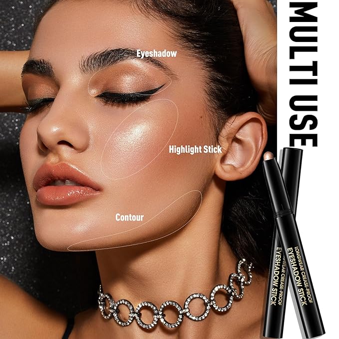 Eyeshadow Stick Waterproof Cream Eye Shadow Pencil Long-Lasting Crease-Proof Shimmer Glitter Eyeshadow Crayon Smooth High Pigmented Highlighter Neutral Eye Shadow Liner Makeup, 1 CARAMEL