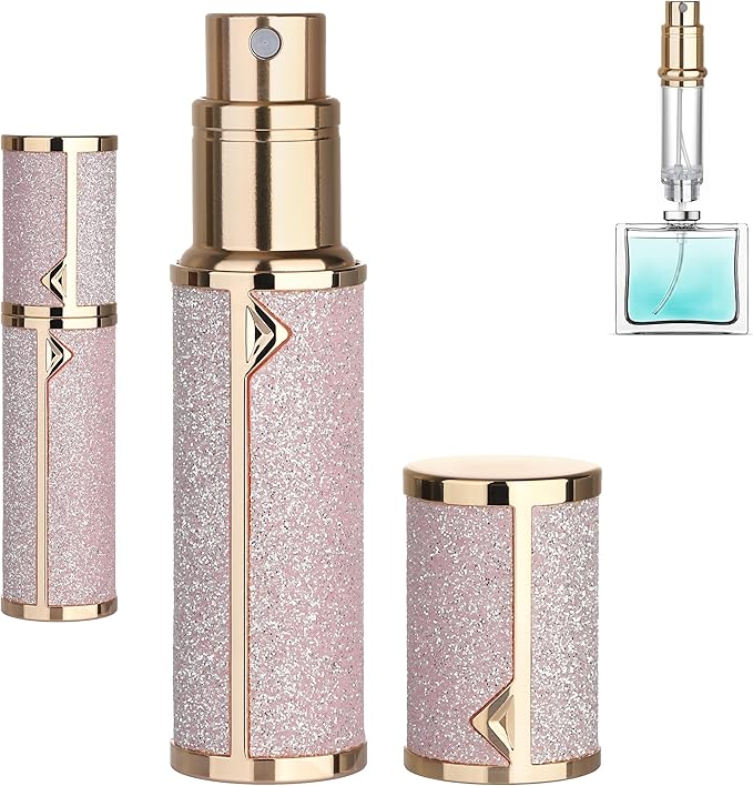 Refillable Travel Perfume Atomizer Bottle - 5ml Luxury Pocket Perfume Dispenser Pump, Travel Perfume Atomiser, Cologne Dispenser, Portable Size Sprayer Bottle for Traveling (Pink - 1)
