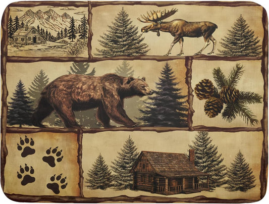 Vintage Bear Moose Dish Drying Mat 18x24 Inch Country Cabin Absorbent Dish Draining Mat Heat Resistant Drying Pad for Counter Sink Home