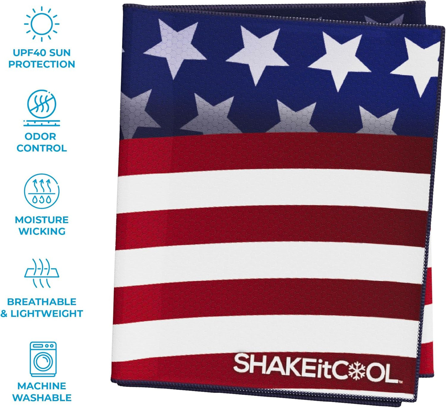 SHAKEitCOOL Extended Size Cooling Towel – Be Cool in Style - Heat Relief, Soft, Lightweight, Sun Protection, Easy Clean - Perfect for Biking, Hiking, Running, Yoga, Golf, Gardening - Wavy Flag M