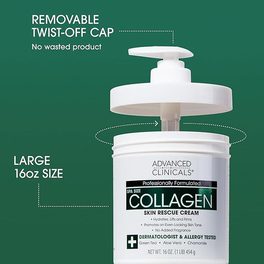Advanced Clinicals Collagen Body Oil + Unscented Collagen Cream Body Lotion & Face Cream 2PC Beauty Skin Care Set For Women & Men For Improving Appearance Of Crepey Skin, Dry Skin, & Wrinkles, 2pc