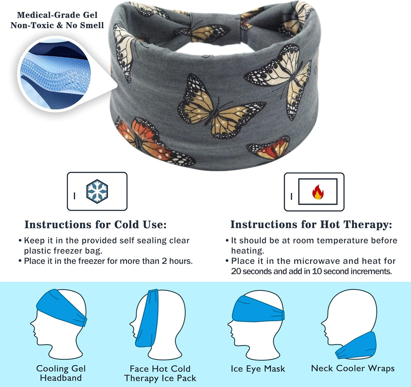 Crimmy Migraine Headache Relief Cap, Cooling Gel Headband Neck Wrap Hat Mask, Soothing Ice Pack Head Face Cold Compress for Tension Stress & Hangover