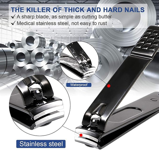 Manicure Pedicure Kit Nail Clippers Set Fingernails & Toenails Vibrissac Scissor 5 Pieces Best Care Tools for Man & Women with Travel Case (Gray/Black_A) (Gray/Black_A)