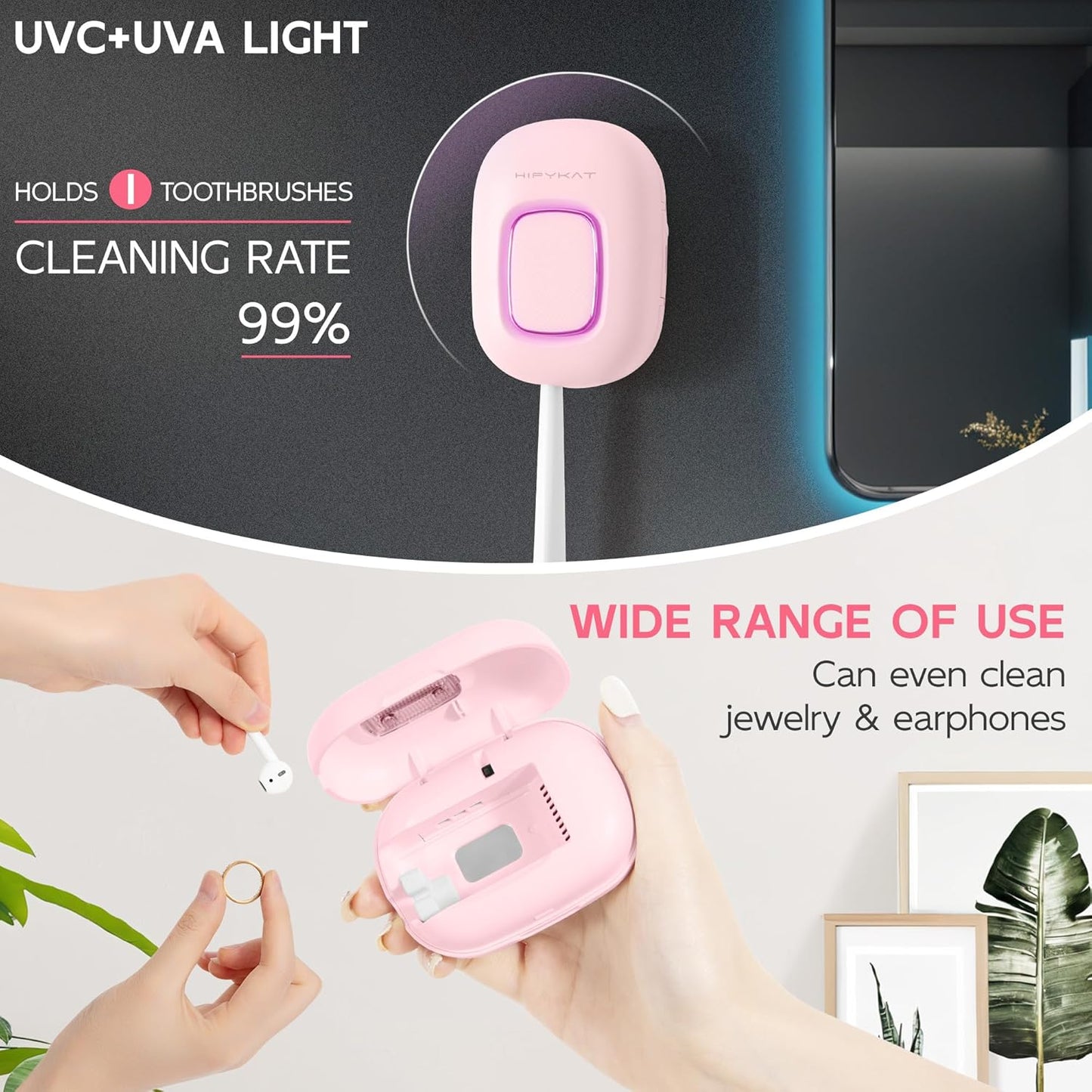 Toothbrush Sanitizeri Case with U V-C Lights, Dryer Heating, Fan Drying - Rechargeable Portable Toothbrush Cover, Magnetic Wall Mount Sterilizeri Box for Home, Travel & Fits All Toothbrushes
