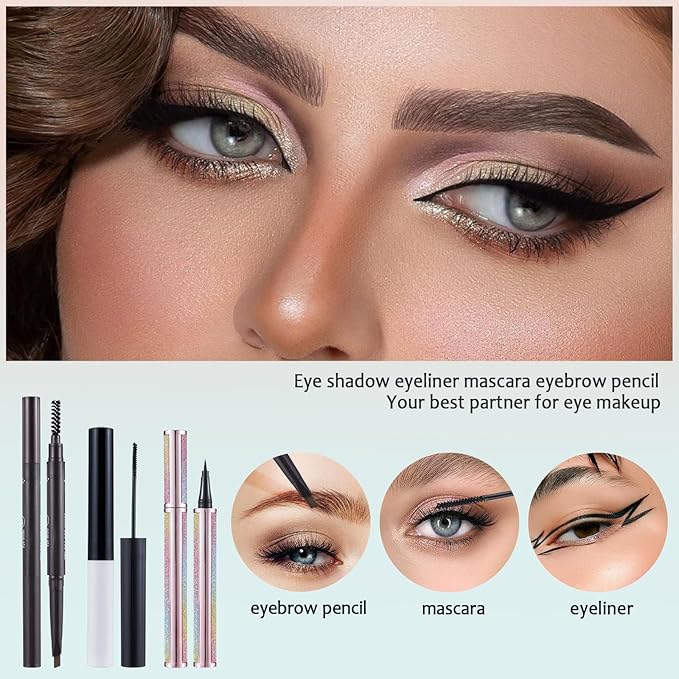 Makeup Kit For Women Full kit, Makeup Set For Teen Girls Eyeshadow Lip gloss Lipstick Make up Brushes Eyebrow Eyeliner Pen Liquid Concealer Foundation Primer Puff Eye shadow Shields Eye Brow Stencil