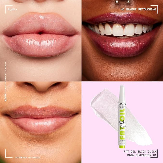 NYX PROFESSIONAL MAKEUP Fat Oil Slick Click, Lightweight, Buildable, Pigmented Vegan Lip Balm - Main Character