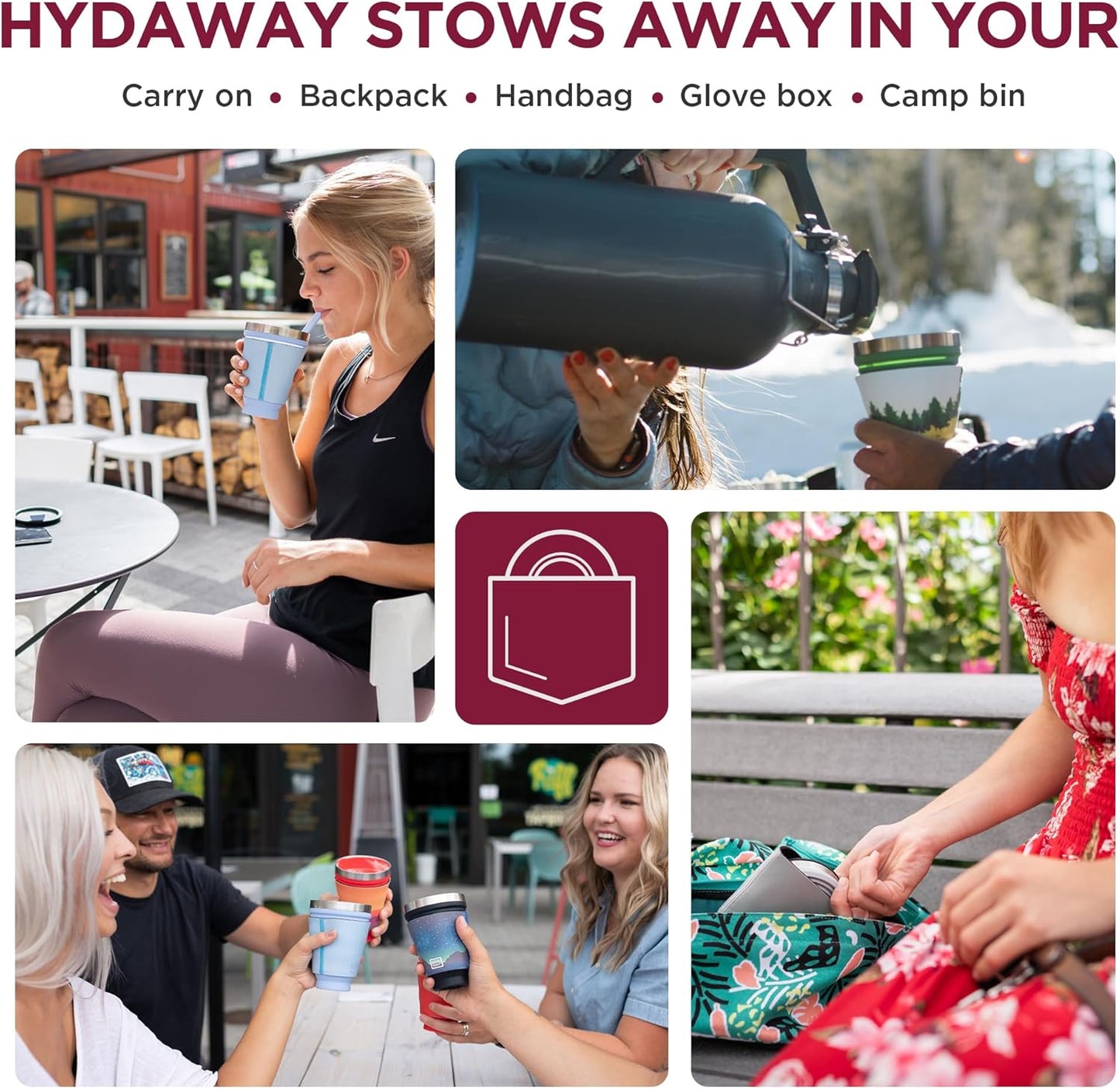 HYDAWAY 16oz Collapsible Tumbler - BPA-Free, Reusable Silicone Cup with Lid & Insulating Sleeve - Perfect for Coffee, Travel, and Everyday Use