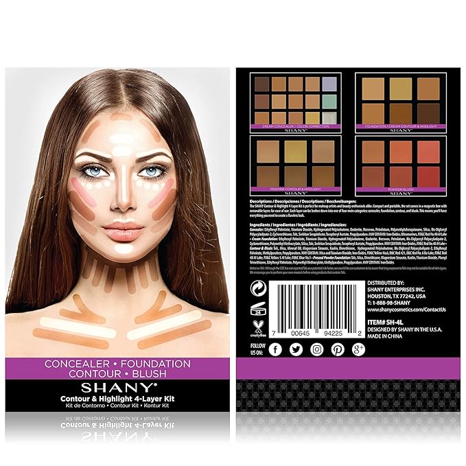 SHANY 4-Layer Contour and Highlight Makeup Kit - Set of Concealer Palette, Color Corrector, Makeup Foundation Palette, Contour Highlight, and Blush Palettes Sets