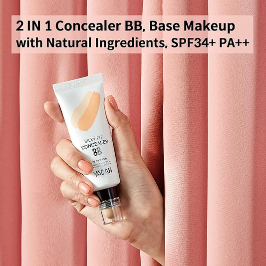YADAH Silky Fit Concealer BB Cream (21 Light Beige, 1.18fl oz) - 2-in-1 Korean Makeup for Flawless Skin, Tinted Moisturizer for Blemish Cover. Long-Lasting, All-Day Wear.