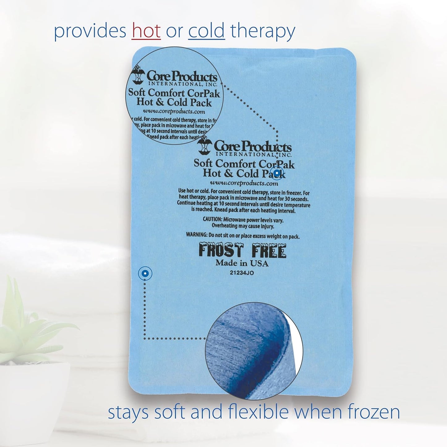 Core Products Soft Comfort CorPak – Reusable Hot & Cold Therapy Pack, Ice Pack for Injuries, No-Frost Compress for Muscle, Back & Joint Pain Relief – 6" x 10", Made in USA