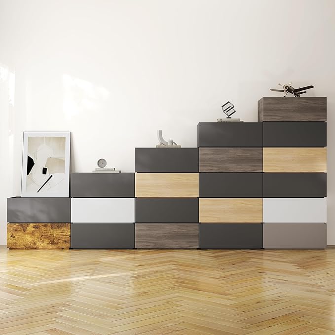 Modern Nightstand Modular Stackable Drawers Modular Storage Bedroom Furniture Set - Bedside Table, Storage Cabinet, Sofa End Table for Bedroom Living Room Hallway Entryway Black Large