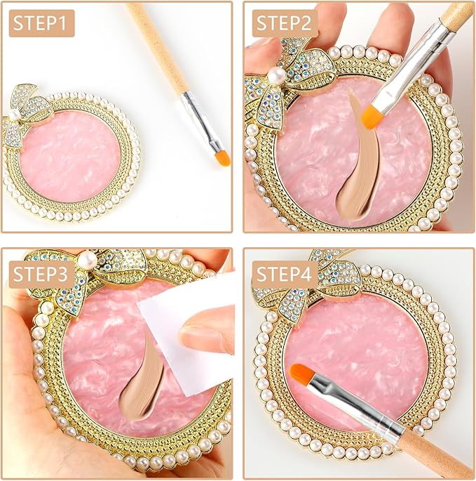 Resin Nail Art Palette, Nail Art Painting Mixed Color Palette Bow Decorated Nail Art Display Board with Pearls Nail Art Supplies Makeup Foundation Mixing Palette Manicure Tool