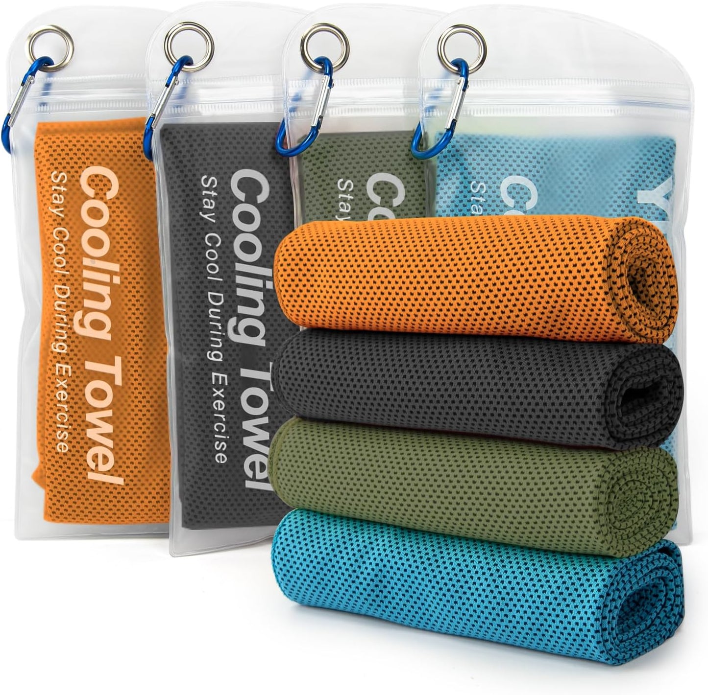 YESLIFE 4 Pack Cooling Towel 40"x12", Gym Towels for Men and Women, Soft Breathable Workout Towels for Yoga, Running, Sport, & More (Black, Army Green, Orange, Blue)