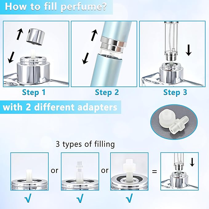 Refillable Perfume Atomizer Travel Bottle 3-Pack 5ml Leakproof Luxury Travel Perfume Refillable Bottle, Portable Fragrance Atomiser (Black & Gold & Silver)