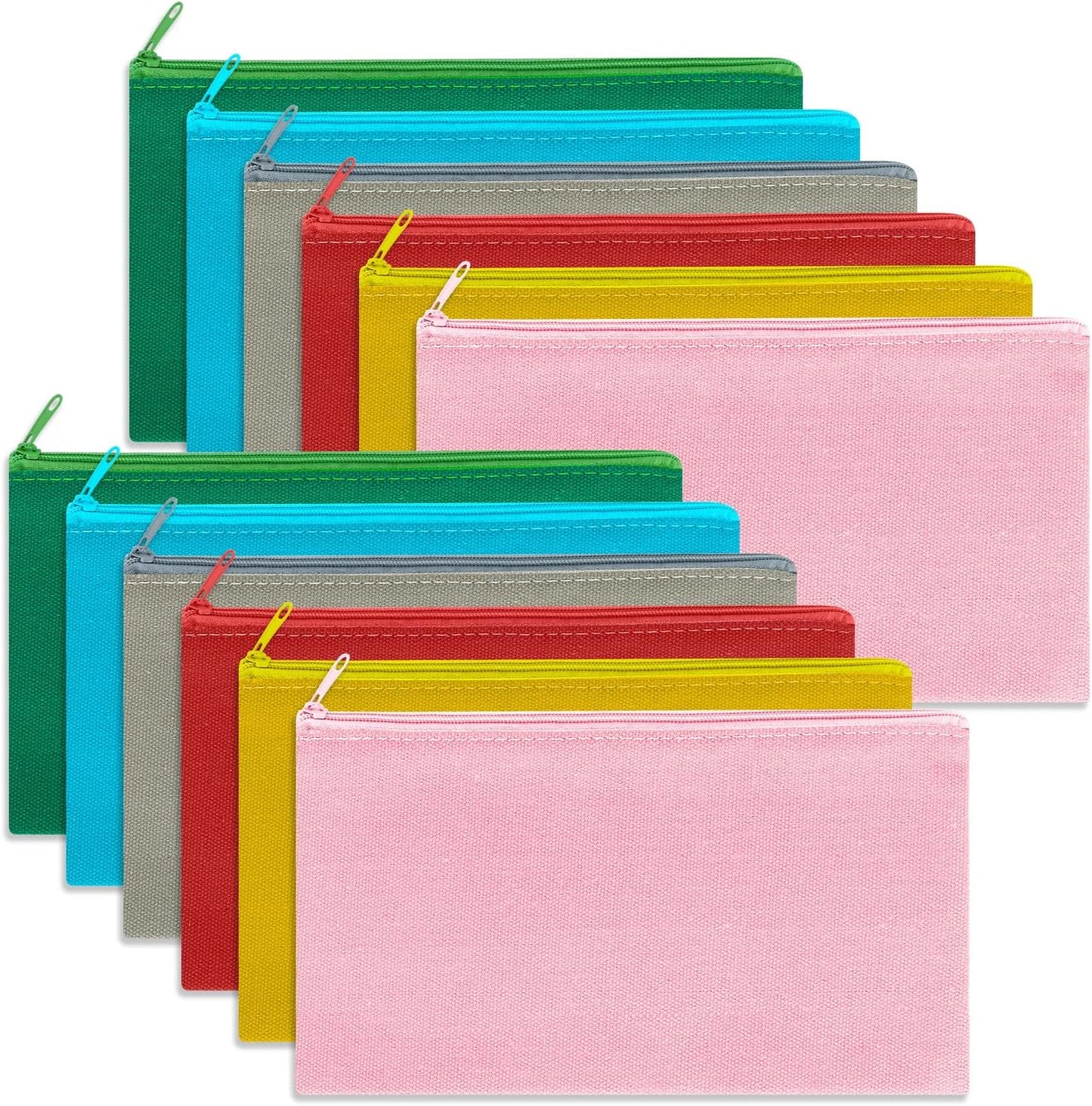 12 Pieces Cotton Canvas Makeup Bag, Multipurpose Cosmetic Bag with Zipper Travel Toiletry Pouch, Blank DIY Craft Bag (Multicolored A, S)