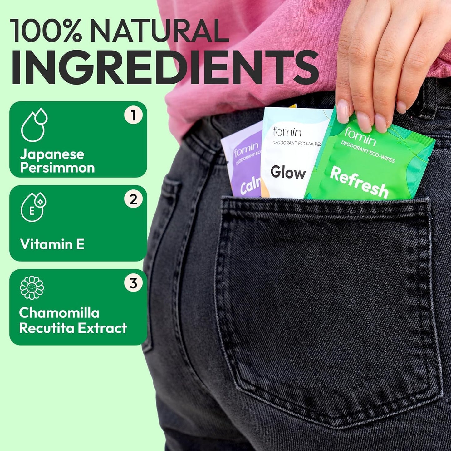 FOMIN Acidified Travel Deodorant Wipes For Women & Men - 100 Count - Variety Pack - pH Balanced, Mini Deodorant Travel Size Wipe - Plastic-Free, Individually Wrapped Underarm Body Wipes