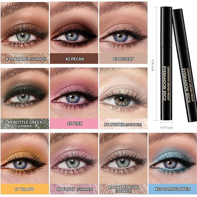 Eyeshadow Stick Shimmer Waterproof Long Wear Eye Brightener Cream to Powder Glitter Eye Shadow Crayon High Pigmented Highlighter Eye Liner Pencil Makeup Crease-Proof Buildable Color, 9 CHAMPAGNE