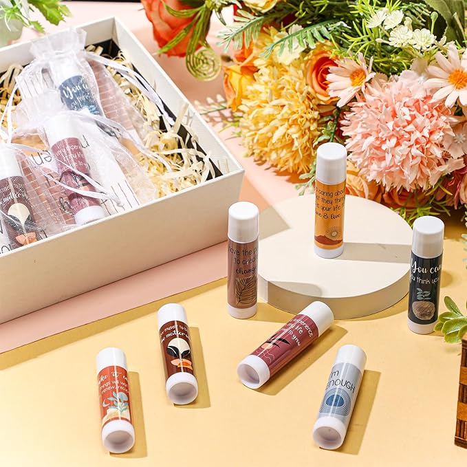 Mental Health Awareness Gifts Lip Balm Bulk Inspirational Lip Balm with Positive Daily Affirmation Cards Self Care Gifts Gifts for Women Men Stress Relief Family Reunion Favor(100 Sets)