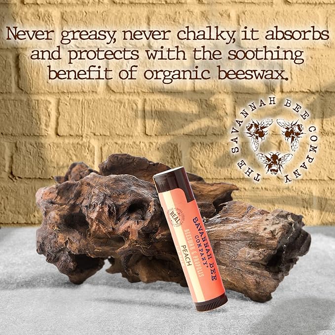 Savannah Bee Lip Balm Hanger 0.15 oz - Invigorating Mint Flavor - Natural Ingredients for Supple, Soft Lips - Convenient Hanger Design (.15 Oz, Peach)