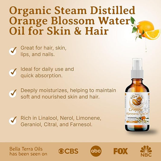 Bella Terra Oils Orange Blossom Water (Neroli Hydrosol) – 1gallon, Radiant Skin Refresher, Natural Aroma, Revitalize & Glow