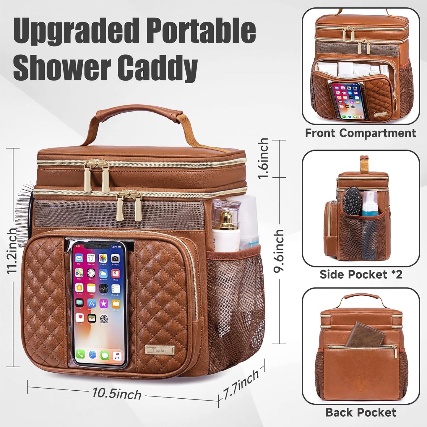 Large Leather Toiletry Bag for Women Men,Bathroom Bag,Water Resistant Portable Shower Caddy for College Dorm,Hanging Toiletry Bags for Traveling,Gym Camping Cruise Ship Travel Essentials Shower Bag