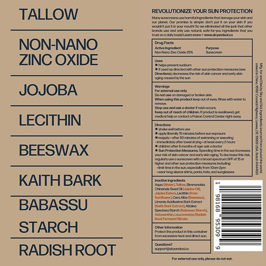 Mineral Sunscreen SPF 50 | With Grass-Fed Tallow & Zinc Oxide | Non-Greasy Formula for Face & Body | Made Without Reef-Harming UV Filters | 3 oz (85 g)