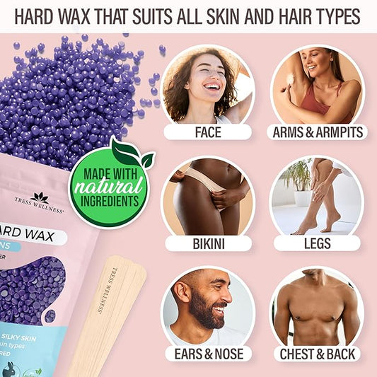 Tress Wellness Waxing Kit for Sensitive Skin – Safe for Face & Skin, Prep & Aftercare Spray, Easy to Use – At-Home Kit for Face, Bikini, Brazilian & Full Body - Digital Display, Pink