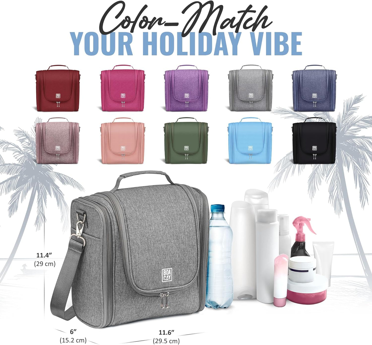 BOACAY Extra Large Hanging Travel Toiletry Bag for Women and Men, Makeup Bag, Bathroom & Shower Organizer Kit for Accessories, Cosmetics, Essentials