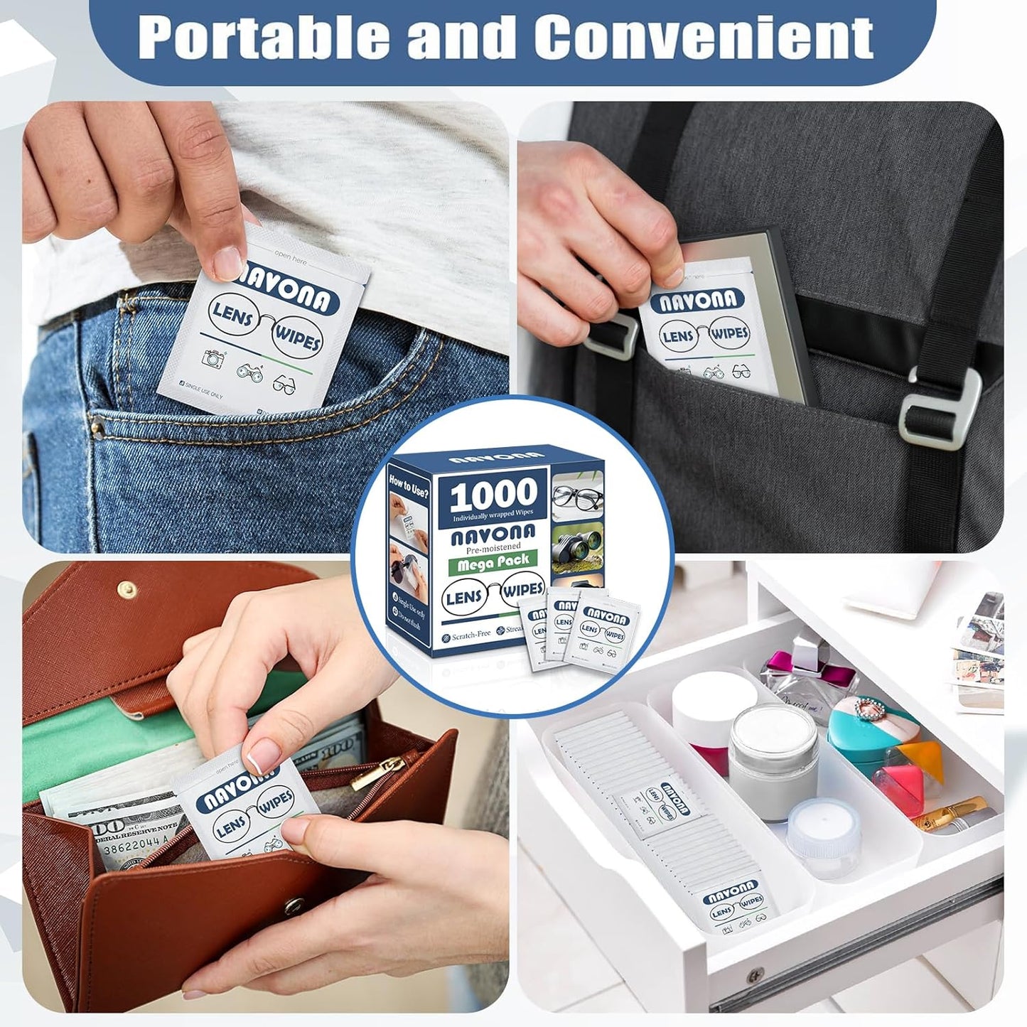 1000 Count Lens Wipes for Eyeglasses – Pre-Moistened, Individually Wrapped Eyeglass Cleaning Wipes – Scratch-Free, Streak-Free Glasses Cleaner Wipes for Sunglasses & Camera Lens – Bulk Pack