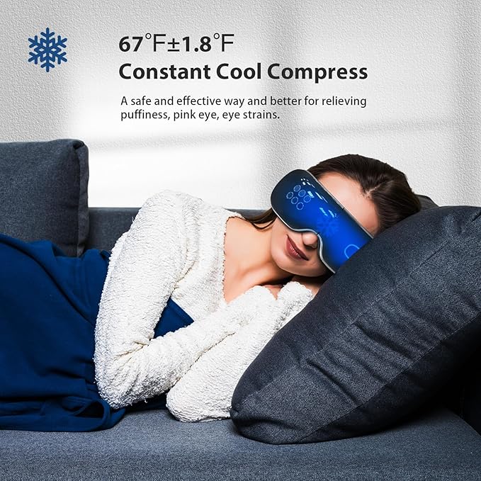 Fmalve Eye Massager with Heat and Cooling for Migraines, Dry Eyes, Heated Eye Mask Massager Improve Sleeping - Gifts for Women and Men (Black)