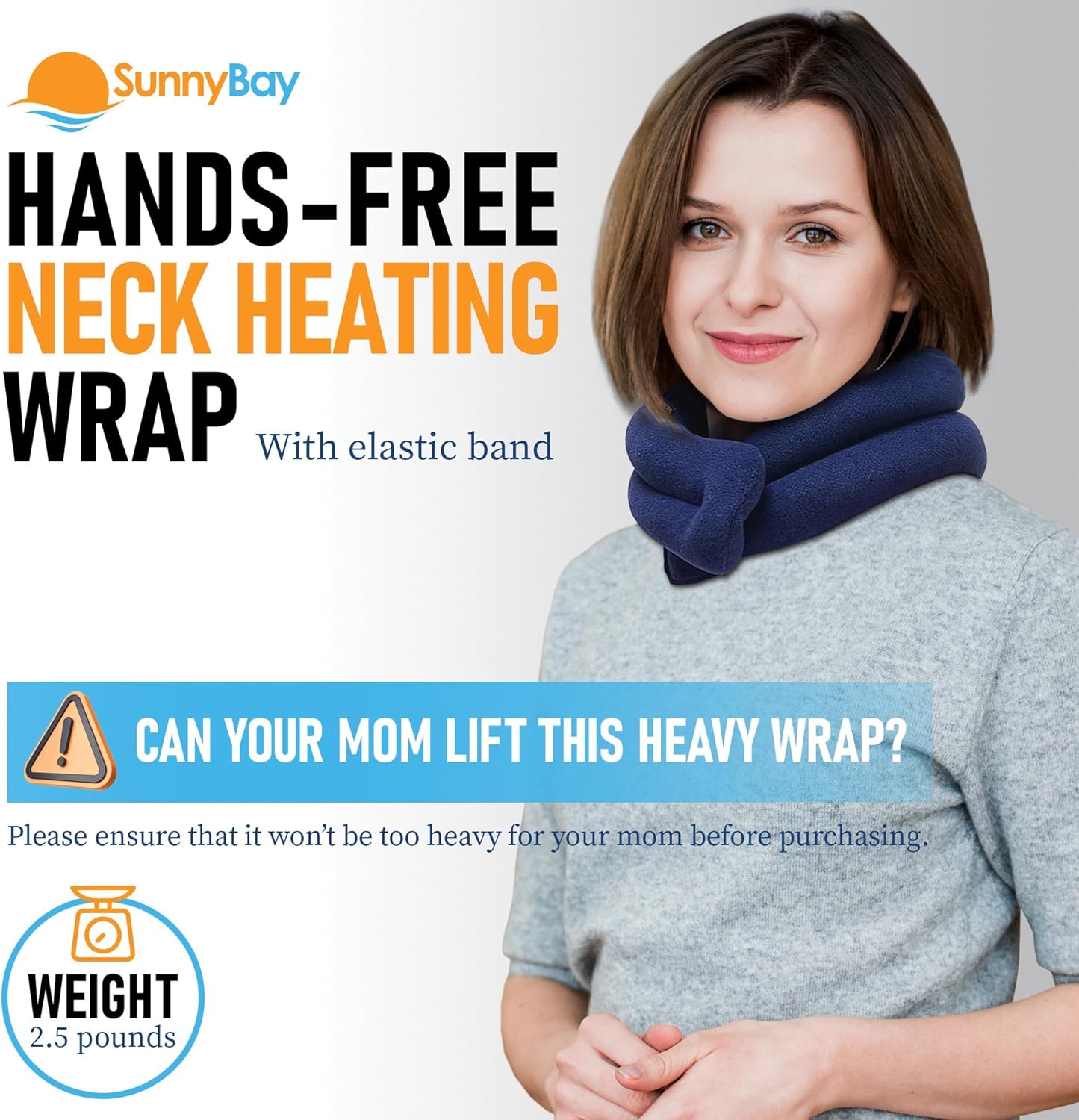 SunnyBay XL Microwave Heating Pad, Microwavable Heated Neck and Shoulder Wrap, Hands-Free Weighted Moist Hot or Cool Pack, Soft Fleece Cover and Flaxseed Filling, 30 Inch Extra-Long Length, Navy