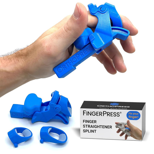 Finger Straightener | PIP Extension Orthosis/Splint For Bent Fingers, PIP Flexion Contractures | Adjustable Joint Stretcher Device | Made in USA | Blue/Small