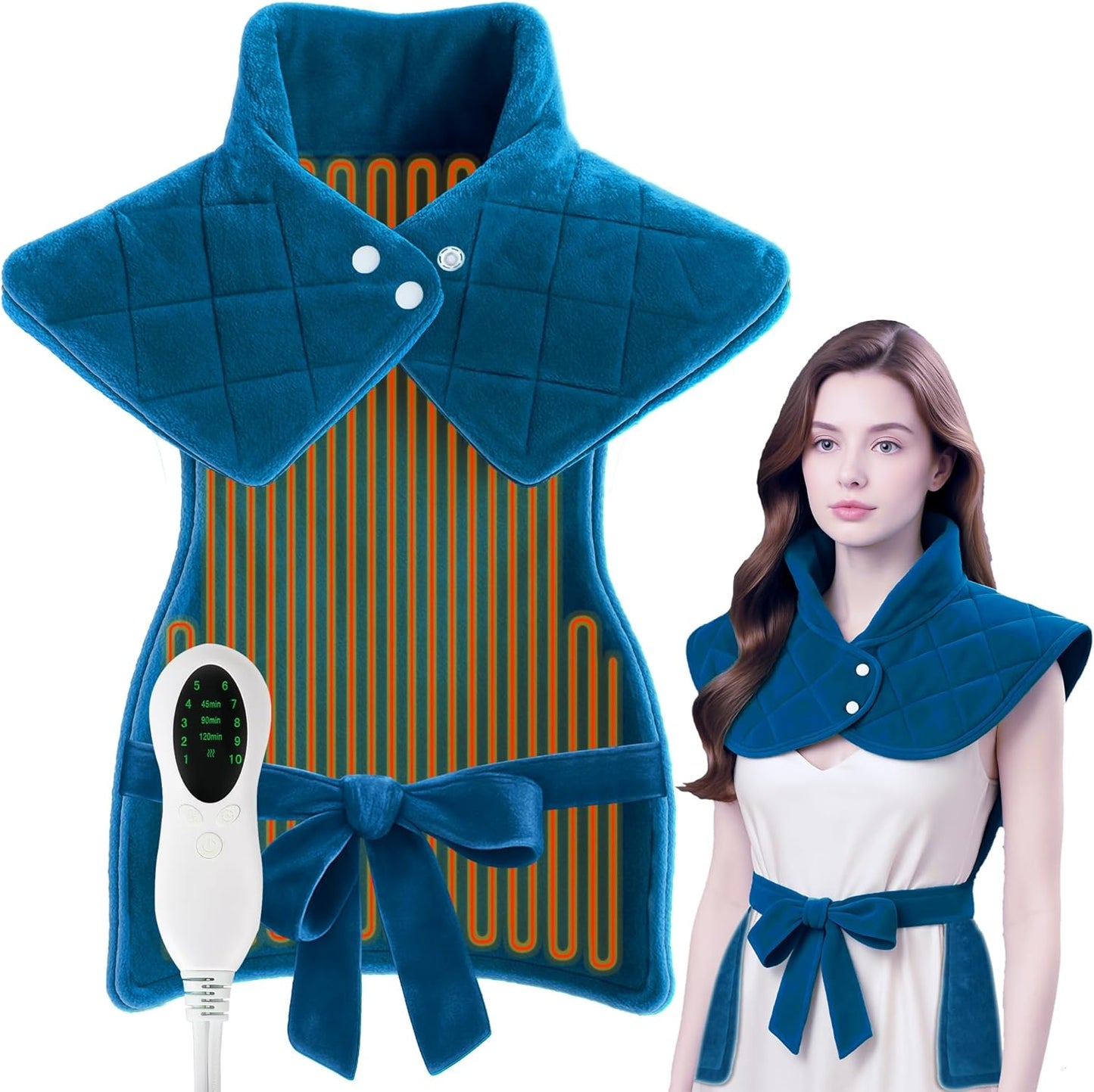 Weighted Heating Pad for Back Pain Relief,Holiday Gifts for Women Men Parents Wife,Heating Pad for Neck and Shoulders and Back,Machine Washable (Tibetan Blue)