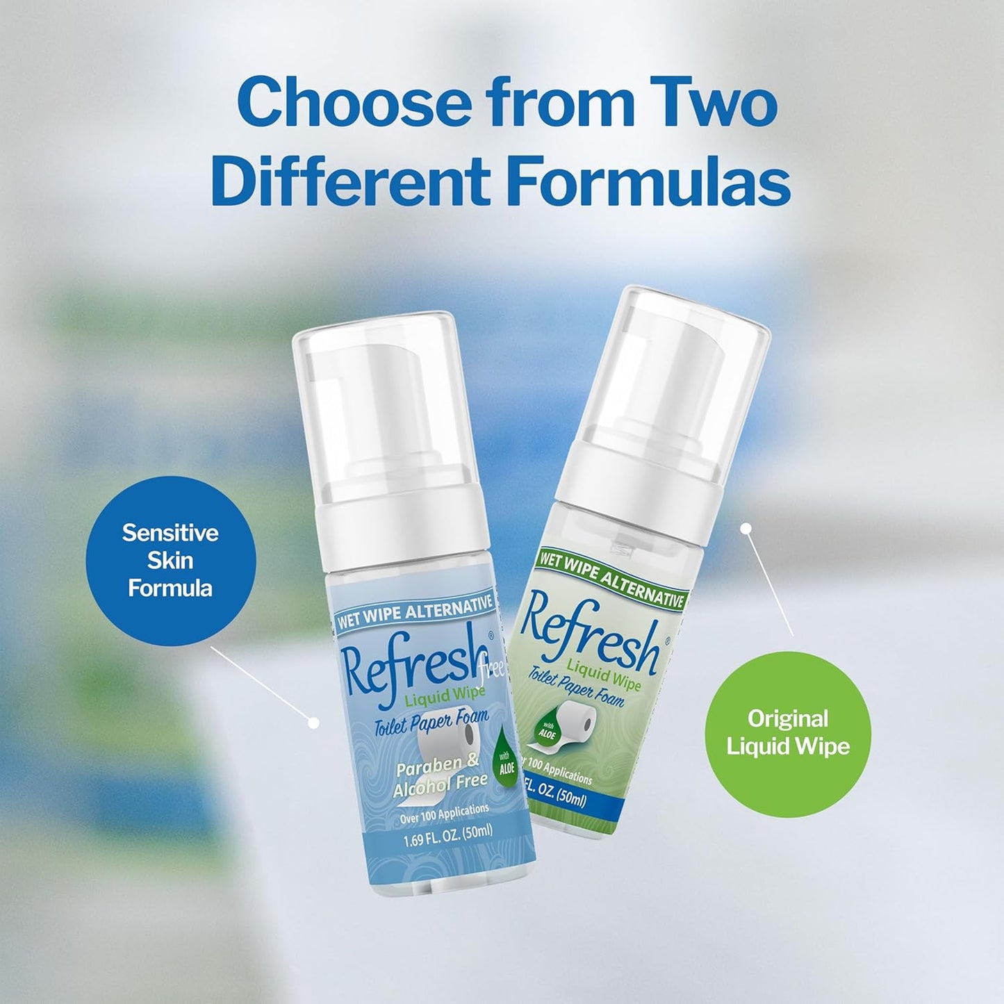 Refresh Toilet Paper Foam 2 Pack (250ml + 50ml Combo, 10.14 fl oz) – Eco-Friendly Flushable Wet Wipe Alternative for Sensitive Skin with Aloe & Witch Hazel – Plumbing Safe & Alcohol Free