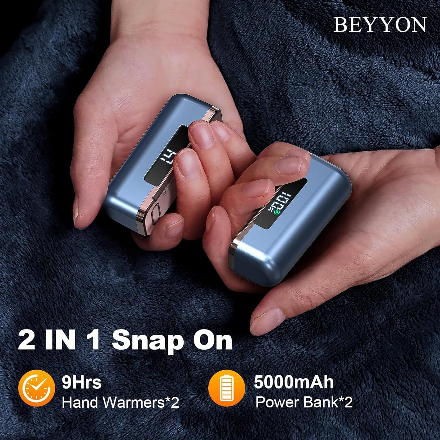 BEYYON Hand Warmers Rechargeable - Magnetic Electric Hand Warmer 2 Pack, 4 Levels Heat Up to 131℉ with LED Display, Portable Reusable Pocket Heater for Raynauds, Golf, Camping, Men, Women