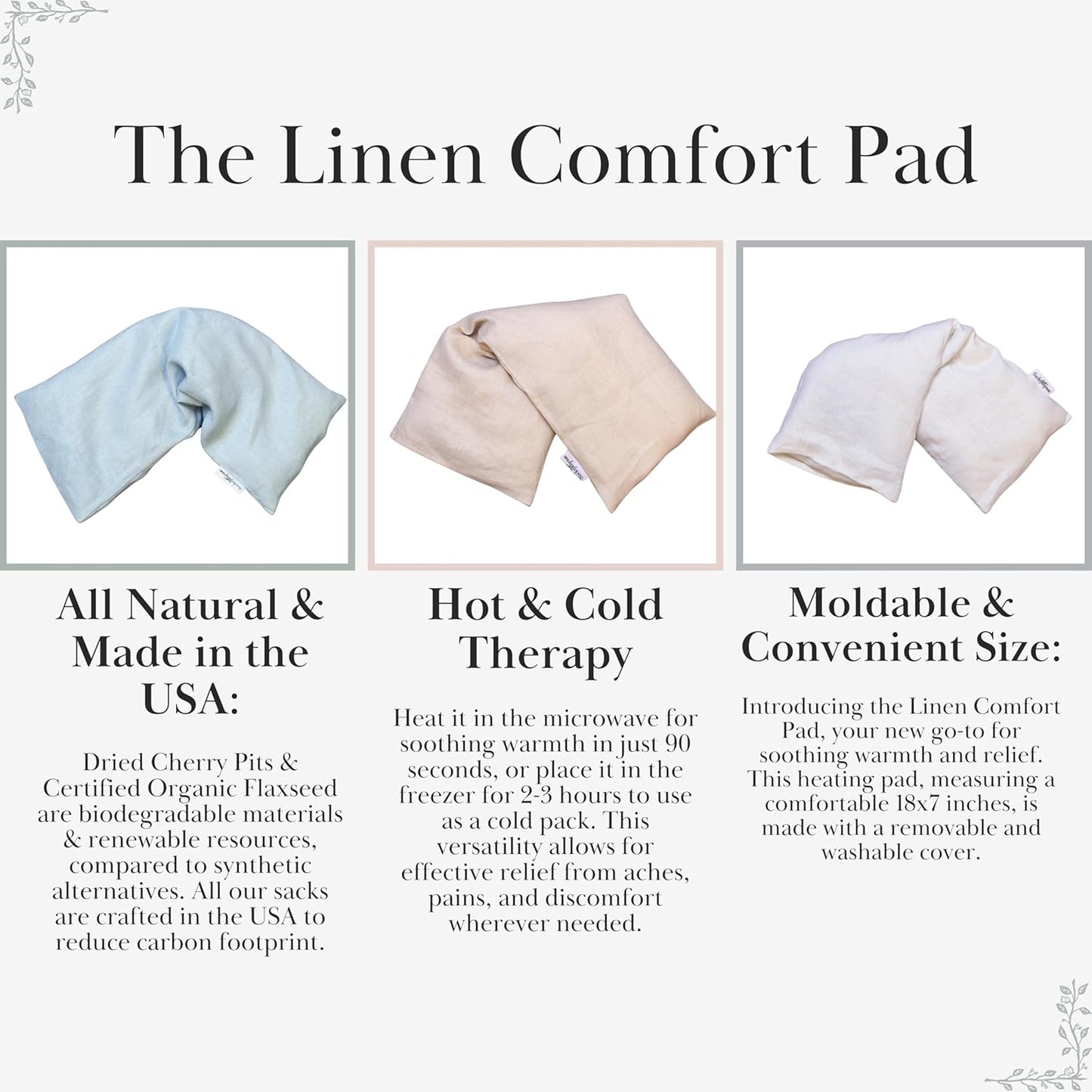 Microwave Heating Pad - 100% Linen Cover, Unscented, Size 18x7, Comforting Heat Pad for Cramps, Back,Neck,Shoulders, Leg Pain, Hot Microwavable Heat Pack, Color: Sand, Made in USA