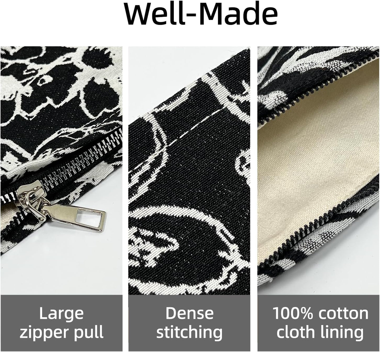 Zebra Print Makeup Bag for Women,Travel Make up Bag with Zipper Lining, Canvas Makeup Pouch for Purse, Cosmetic Pouch for Toiletry, Cosmetic, Sunscreen, Hygiene, Skincare, SPF, Medicine, Sunblock