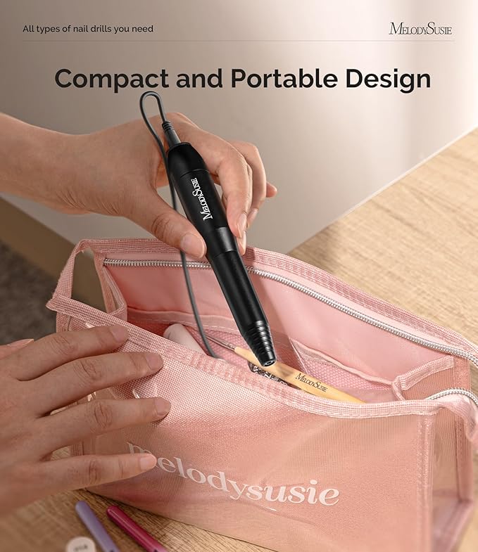 MelodySusie Electric Nail Drill Machine,PC120I Portable Electric Nail File Efile Set for Acrylic Gel Nails, Manicure Pedicure Tool with Nail Drill Bits Sanding Bands Dust Brush, Black