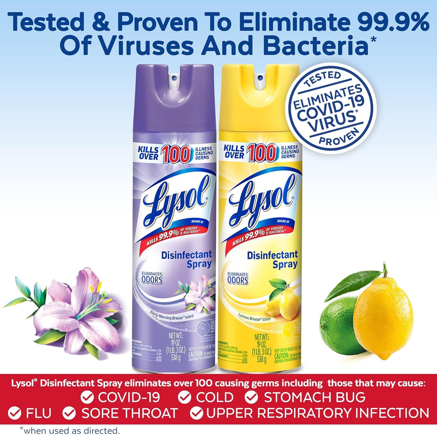 Lysol Disinfectant Spray Bundle, Sanitizing And Antibacterial Spray, For Disinfecting And Deodorizing, contains x2 Lemon and Early Morning Breeze, 19 Fl Oz, Packaging May Vary