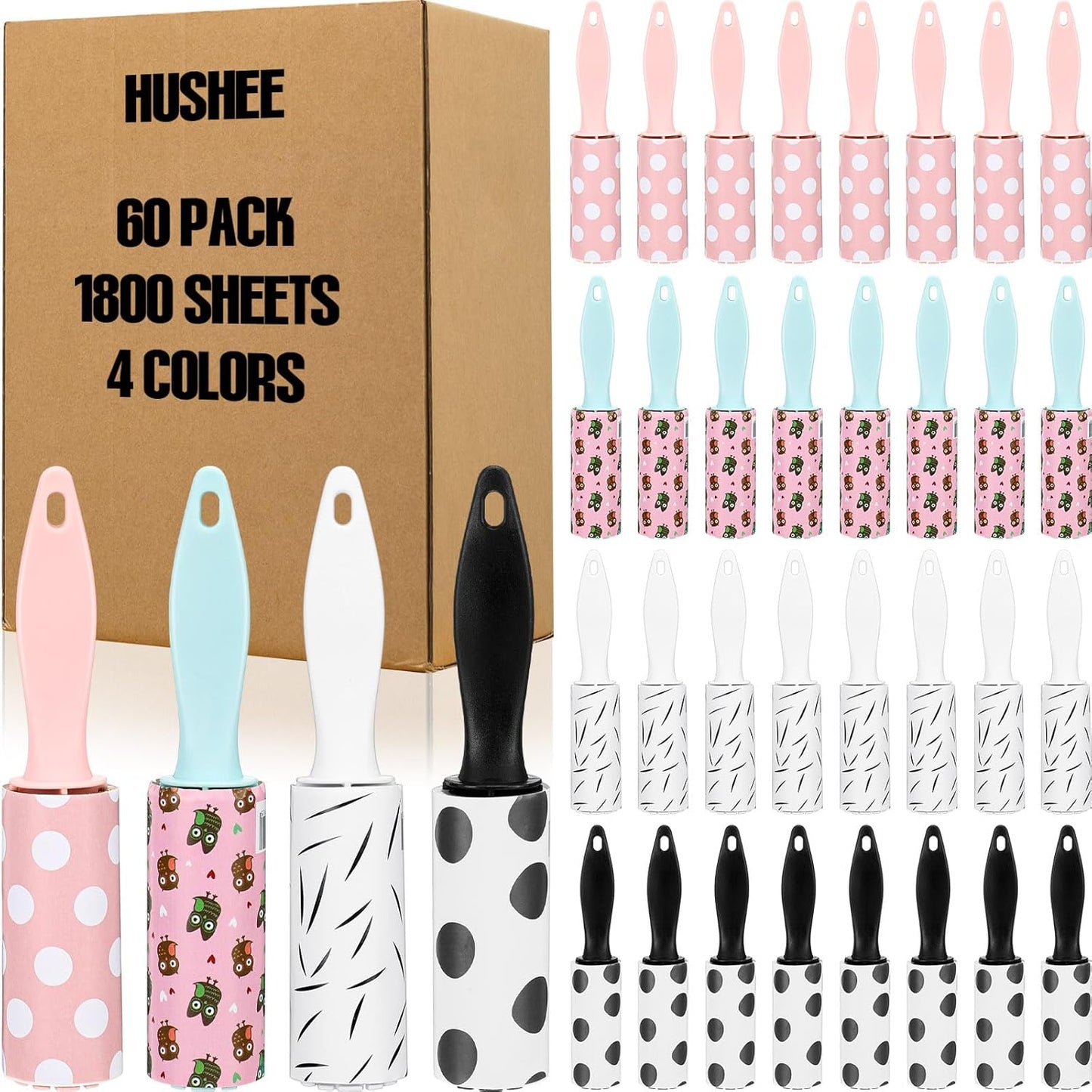 Hushee 60 Pcs Bulk Mini Lint Roller for Pet Hair and Clothes Lint Roller Travel Size Removers Sticky Removing Tool for Travel, Gift Bags, Furniture, Car Seat