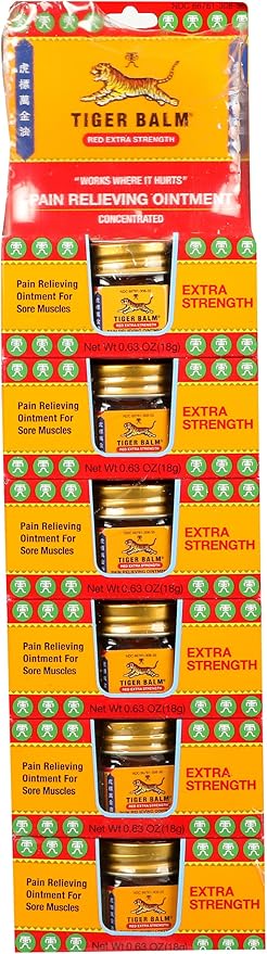 Tiger Balm Red Extra Strength Rub Balm, Alcohol Free, Cruelty Free, 0.63 Ounce (Pack of 6)