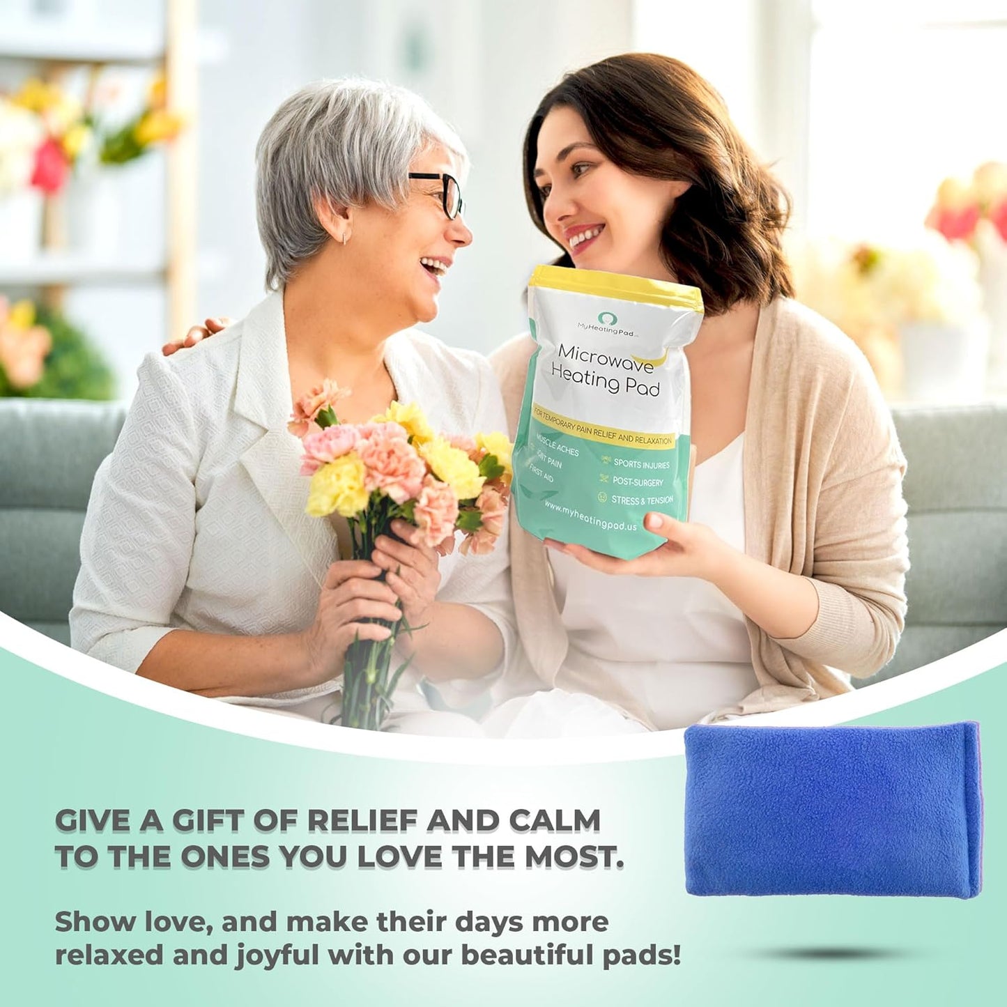 My Heating Pad for Pain Relief - Moist Microwavable Heating Pad for Joints and Muscles Relief - Microwave Hot Pack Heat Pad for Cramps - Calming Chilled or Heated Pad Therapy - 1 Pack Blue