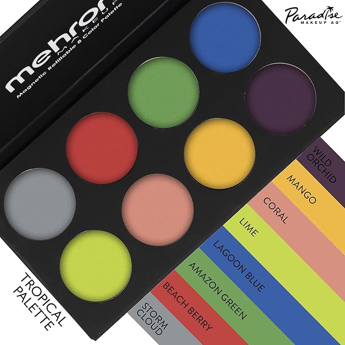 Mehron Makeup Paradise Makeup AQ 8 Color Tropical Palette | Magnetic Refillable Body Paint & Face Paint Palette | Professional Water Activated Makeup for Costumes, SFX, Halloween, & Cosplay