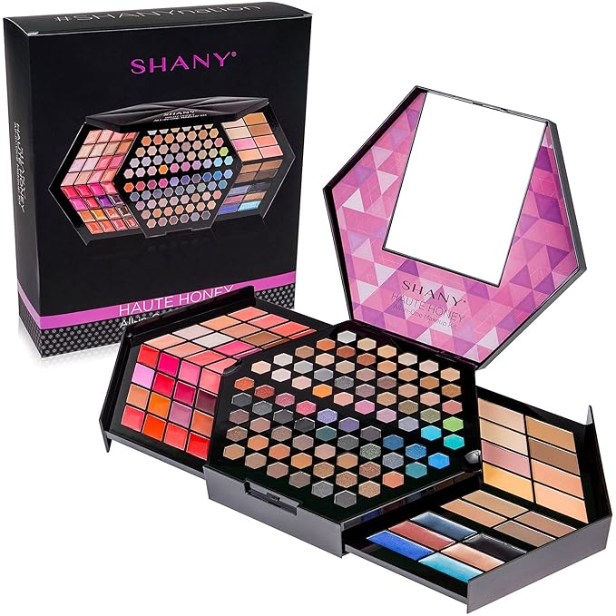 SHANY Haute Honey Makeup Set - All-in-One Makeup Kit with 80 Eyeshadows, 32 Lip Colors, 6 Gel Eyeliners, 4 Face Powders, 4 Blushes, and 4 Eyebrow Powders