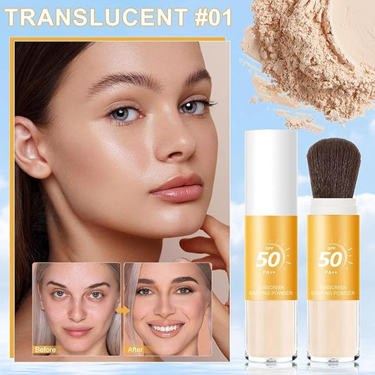 Mineral Sunscreen Setting Powder, SPF 50++ Mineral Setting Powder Sunscreen for Face with Soft Brush Powder Sunscreen for Scalp Matte Face Powder (1PC, 1.02 * 1.02 * 4.29)