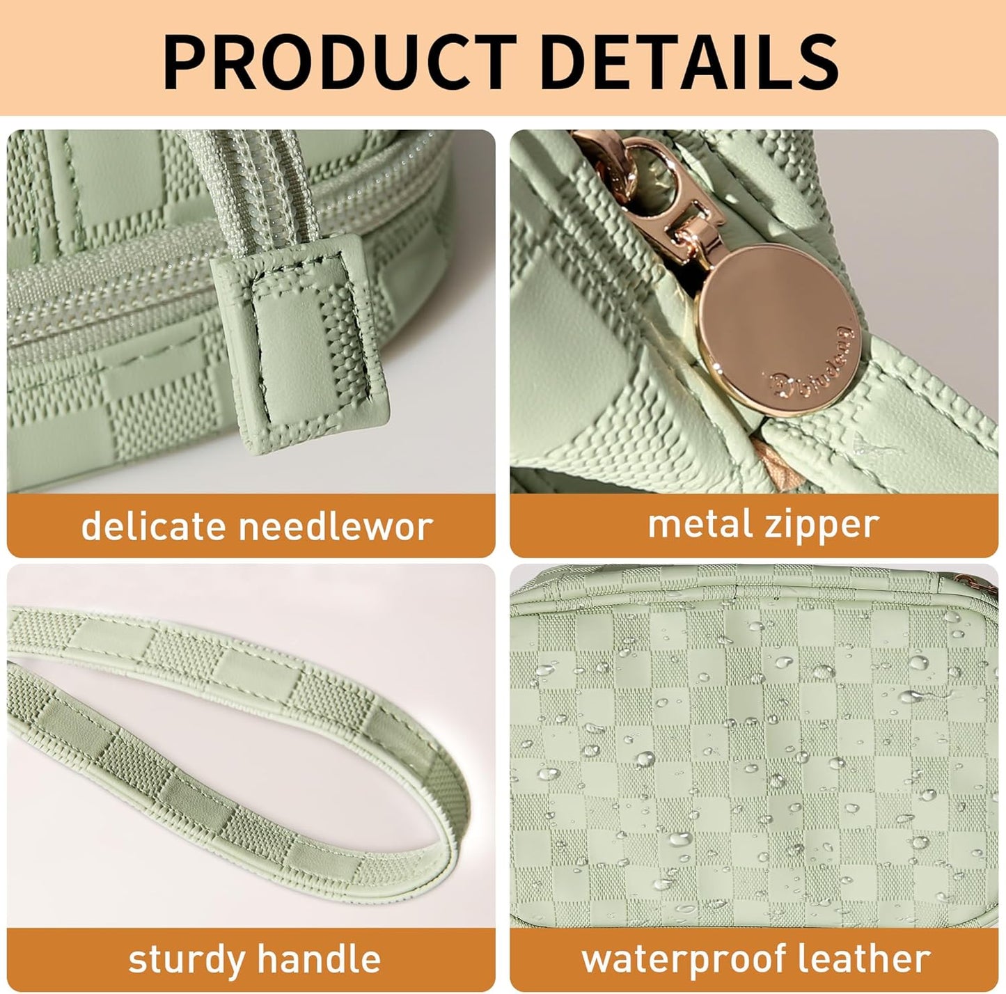 Abiudeng Large Capacity Makeup Bag Ladies Cosmetic Bag Travel Bag with Compartments Portable PU Leather Travel Makeup Bag with Handle